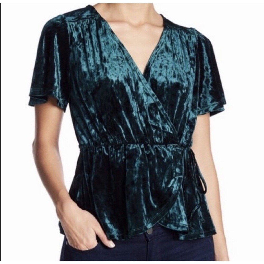 June & Hudson Velvet Wrap Tie Top Feminine Romantic Y2K Whimsy Laying Medium
